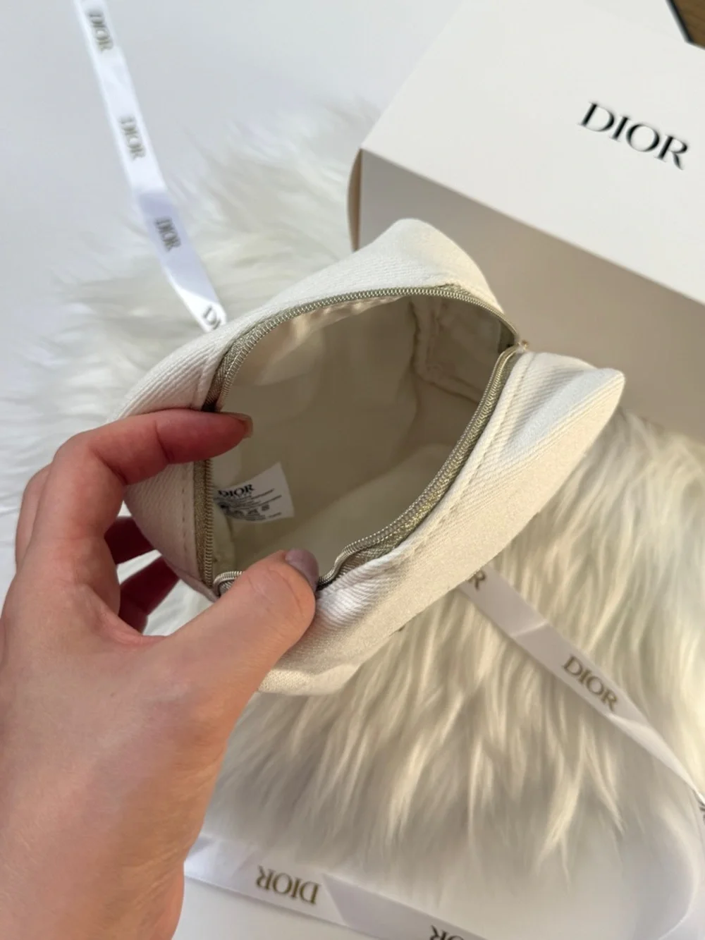 Dior Cream Canvas Mini Pouch Cosmetic Bag New in box - Picture 6 of 7